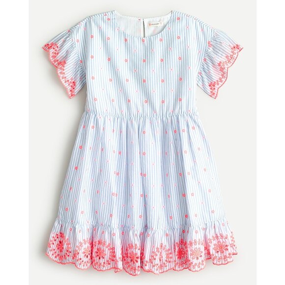 NWT J CREW CREWCUTS Girls' Embroidered Scallop Dress in Stripe SIZE 2 PREPPY $80 - Picture 1 of 3